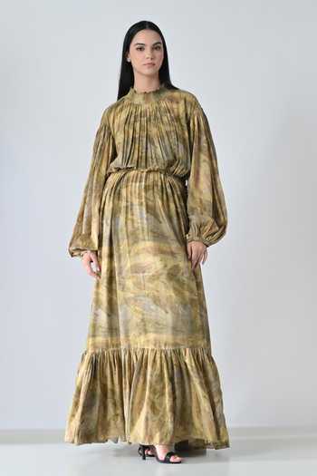Buy_Samant Chauhan_Olive Green Cotton High Neck Tie Dye Dress _Online_at_Aza_Fashions