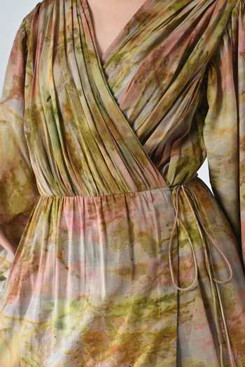 Shop_Samant Chauhan_Beige Cotton V-neck Abstract Print Dress 