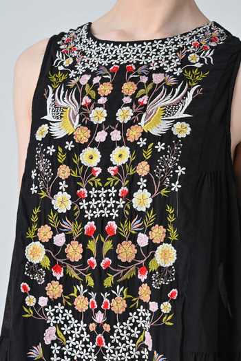 Samant Chauhan_Black Silk, Cotton Embroidery Round Neck Floral Dress _Online_at_Aza_Fashions
