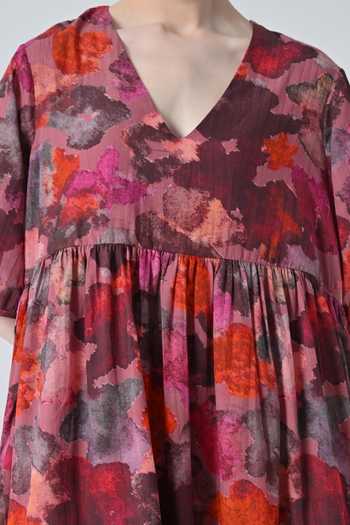 Buy_Samant Chauhan_Red Cotton, Viscose V-neck Bloom Print Tiered Dress _Online_at_Aza_Fashions