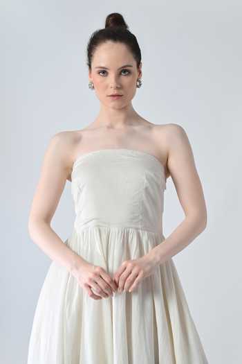 Buy_Samant Chauhan_Blue Silk, Cotton Bandeau Neck Ombre Layered Ruffle Strapless Dress _Online_at_Aza_Fashions