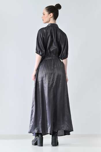 Shop_Samant Chauhan_Black Polyester Collared Midnight Utility Dress _at_Aza_Fashions