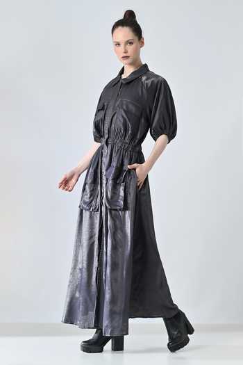 Buy_Samant Chauhan_Black Polyester Collared Midnight Utility Dress _Online_at_Aza_Fashions