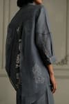 Arcvsh By Pallavi Singh_Blue Organza, Linen Embroidery Collared Hand Block Print Shirt And Pant Set _at_Aza_Fashions