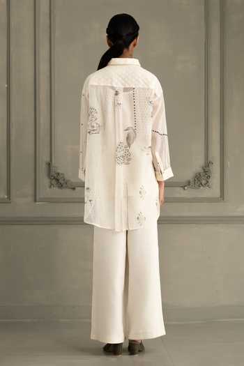 Shop_Arcvsh By Pallavi Singh_Ivory Chanderi, Linen, Brocade Embroidery Hand Block Print Shirt With Pant _at_Aza_Fashions