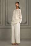 Shop_Arcvsh By Pallavi Singh_Ivory Chanderi, Linen Embroidery Round Neck Hand Top And Pant Set _at_Aza_Fashions