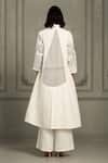 Shop_Arcvsh By Pallavi Singh_Ivory Cotton, Organza, Linen Embroidery V-neck Hand Block Print Jacket Pant Set _at_Aza_Fashions