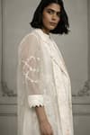 Arcvsh By Pallavi Singh_Ivory Organza, Linen Embroidery, Applique Open Neck, Hand Jacket And Dress Set _Online_at_Aza_Fashions