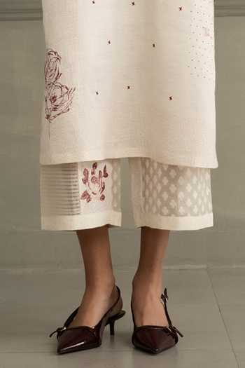 Arcvsh By Pallavi Singh_Ivory Silk, Organza, Chanderi, Linen Embroidery High Hand Block Print Kurta Set _Online_at_Aza_Fashions