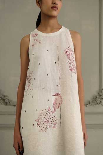 Buy_Arcvsh By Pallavi Singh_Ivory Silk, Organza, Chanderi, Linen Embroidery High Hand Block Print Kurta Set _Online_at_Aza_Fashions