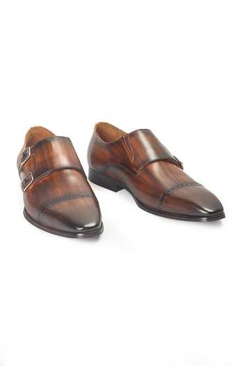 Buy_Domani_Brown Wellington Patina Leather Monk Strap Shoes _at_Aza_Fashions