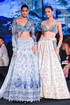 Buy_Jigar & Nikita_Blue Silk, Net Embroidery, Sequins, Beads, Zari, Cut Peacock Ombre Lehenga Set 