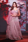 Buy_Jigar & Nikita_Lilac Silk, Net, Velvet Embroidery, Pearls Off-shoulder Sai Siam Lehenga Set _at_Aza_Fashions