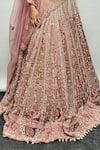 Shop_Jigar & Nikita_Lilac Silk, Net, Velvet Embroidery, Pearls Off-shoulder Sai Siam Lehenga Set 