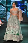 Jigar & Nikita_Teal Net, Tissue, Velvet Embroidery, Beads, Zari, Mirrors Lotus Lehenga Set _Online