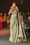 Shop_Jigar & Nikita_Green Silk Sequins, Beads, Pearls One Shoulder Olender Embellished Slit Gown _at_Aza_Fashions