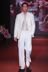 Buy_Jigar & Nikita_Ivory Silk Embroidery, Sequins Pearlfect Open Jacket Pant Set _at_Aza_Fashions