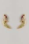 Shop_Karisa Designs_Pink Pearls, Stones Regal Peacock Kundan Earrings _at_Aza_Fashions
