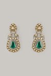 Shop_Karisa Designs_Green Stones, Crystals Embellished Dangler Earrings _at_Aza_Fashions