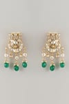 Shop_Karisa Designs_Green Beads, Pearls, Stones Phool Moissanite Drop Earrings _at_Aza_Fashions