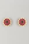 Shop_Karisa Designs_Pink Pearls, Stones Lal Chakra Kundan Stud Earrings _at_Aza_Fashions