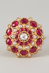 Shop_Karisa Designs_Red Stones Phool Kundan Ring _at_Aza_Fashions