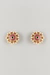 Shop_Karisa Designs_Pink Pearls, Stones Ashvi Kundan Stud Earrings _at_Aza_Fashions