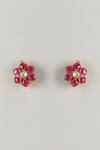 Shop_Karisa Designs_Fuchsia Stones Ava Red Kundan Stud Earrings _at_Aza_Fashions