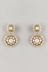 Shop_Karisa Designs_White Pearls, Stones Jaal Drop Earrings _at_Aza_Fashions