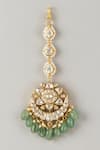 Shop_Karisa Designs_White Beads, Pearls, Stones Aashi Green Drops Maangtikka _at_Aza_Fashions