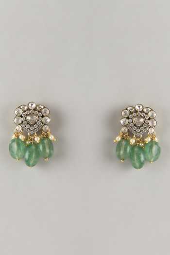 Shop_Karisa Designs_Green Beads, Pearls, Stones, Crystals Miha Victorian Drop Earrings _at_Aza_Fashions
