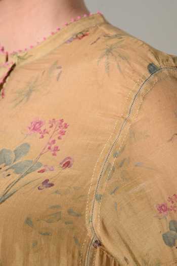 Shop_Samant Chauhan_Beige Silk, Cotton Mandarin Collar Floral Print Dress _Online_at_Aza_Fashions