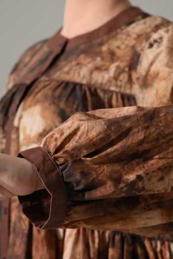Samant Chauhan_Brown Cotton Round Neck Earth Tie Dye Tiered Dress _at_Aza_Fashions
