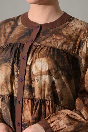 Buy_Samant Chauhan_Brown Cotton Round Neck Earth Tie Dye Tiered Dress 