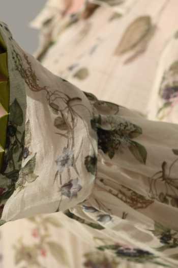 Buy_Samant Chauhan_Cream Silk, Cotton Collared Botanical Print Maxi Dress 