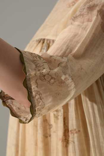 Samant Chauhan_Beige Silk, Cotton Round Neck Floral Print Midi Dress _Online_at_Aza_Fashions