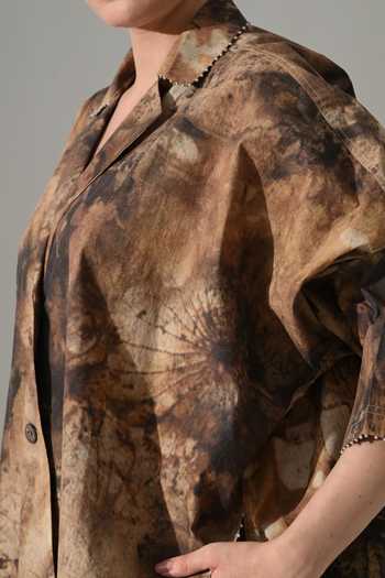Samant Chauhan_Brown Cotton Collared Tie Dye Shirt And Pant Set _Online_at_Aza_Fashions