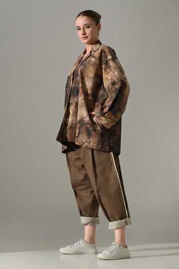 Buy_Samant Chauhan_Brown Cotton Collared Tie Dye Shirt And Pant Set _Online_at_Aza_Fashions