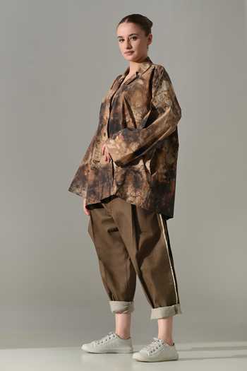 Shop_Samant Chauhan_Brown Cotton Collared Tie Dye Shirt And Pant Set _Online_at_Aza_Fashions