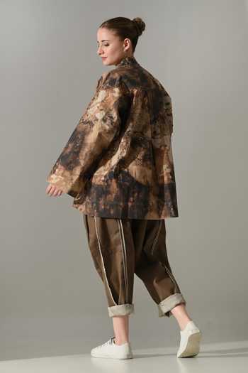 Shop_Samant Chauhan_Brown Cotton Collared Tie Dye Shirt And Pant Set _at_Aza_Fashions