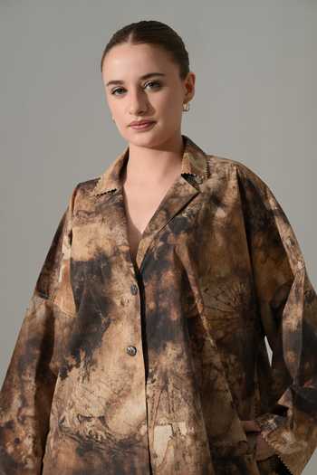 Buy_Samant Chauhan_Brown Cotton Collared Tie Dye Shirt And Pant Set 