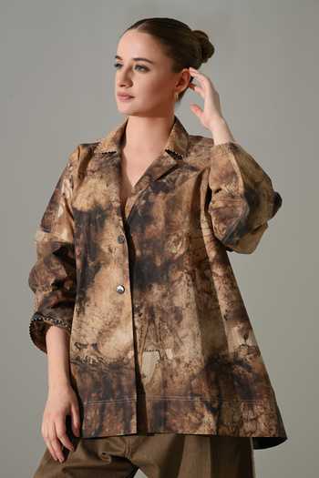 Shop_Samant Chauhan_Brown Cotton Collared Tie Dye Shirt And Pant Set 