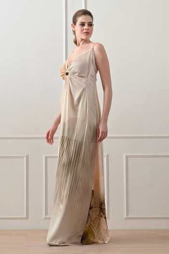 Shop_Samant Chauhan_Beige Cotton, Linen Sweetheart Neck Ombre Draped Gown _Online_at_Aza_Fashions