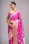 Mint N Oranges_Pink Silk Zari Handloom Saree And Unstitched Blouse Set _Online