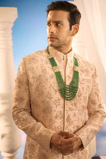 Buy_Amrit Dawani_Beige Embroidery Floral Sherwani And Kurta Set 