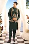 Buy_PAARSH_Green Silk Zari Ektar Embroidered Nehru Jacket And Kurta Set _at_Aza_Fashions