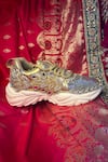 Shop_Chal Jooti_Gold Swarn Mahal Floral Patchwork Sneakers _at_Aza_Fashions