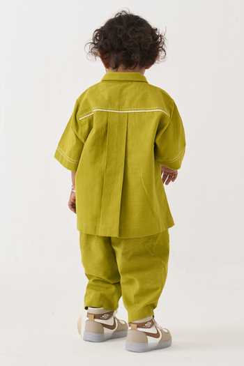 Shop_Three_Green Handloom Cotton Handwoven Shirt And Pant Set _at_Aza_Fashions