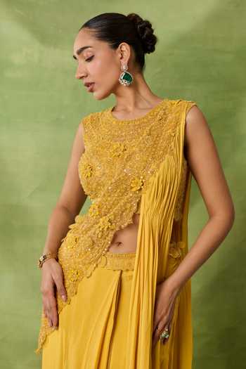 Amaara Jewels_Green Brass Emerald Teardrop Earrings With Stone Embellishment _Online_at_Aza_Fashions