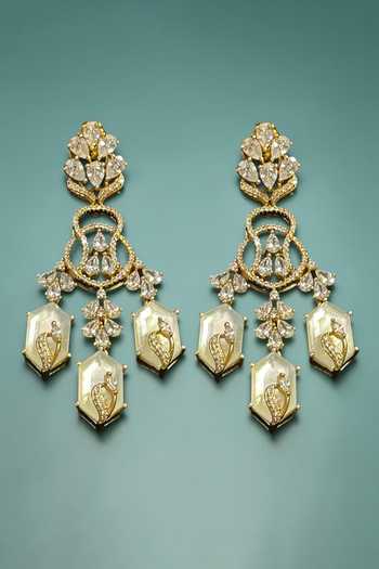Shop_Amaara Jewels_White Pearls Mother Of Embellished Brass Statement Earrings _at_Aza_Fashions